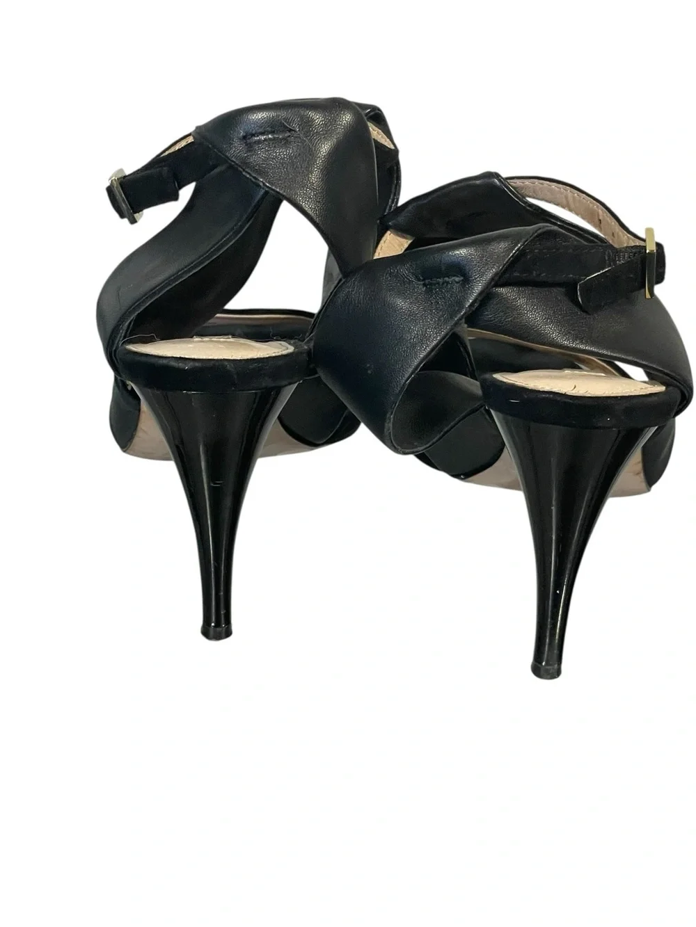 Louise Et Cie Black Leather Suede Strappy Ankle Strap Stiletto Heel Shoes 7.5M